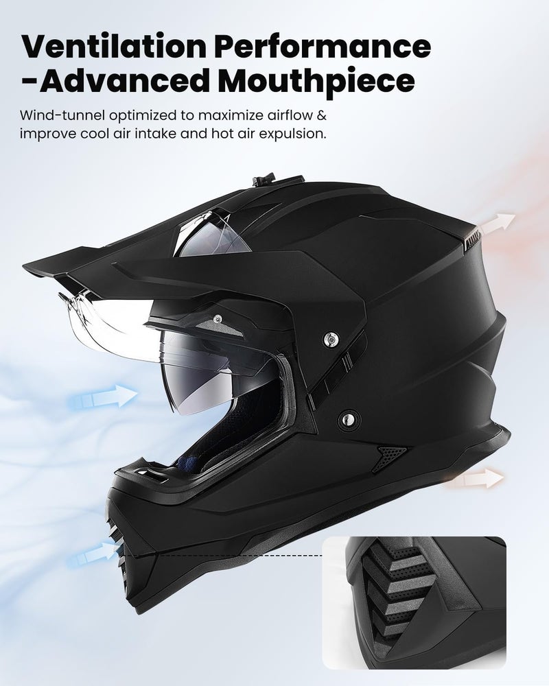 ILM Dual Sport Adventure Motorcycle Helmet with Pinlock Compatible Sun Visor Snowmobile ATV Dirt Bike Off Road Casco Model WS902 (Matte Black, XL) - Image 5
